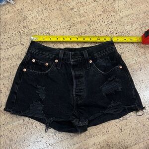 Classic High-Rise Distressed Black Denim Shorts- Hawaii edition